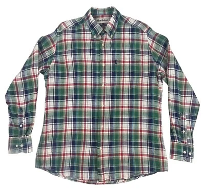 BARBOUR Shirt Tailored Fit 100% Linen Button-Up Green Western Checks Size UK L - Image 1 of 4