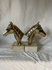 Vtg Cast MCM  Brass AND MARBLE Horse Head Bookends 10” Tall