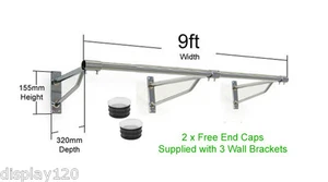 9ft Long x 32mm HEAVY DUTY Clothes Rail Wall Mounted Chrome Garment Hanging Rack - Picture 1 of 4