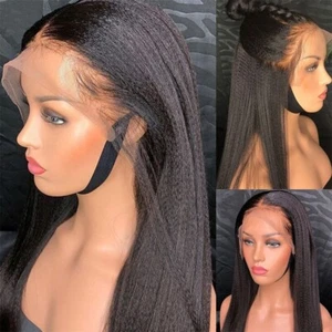 Indian Yaki Kinky Straight Virgin Human Hair 13x4 Full Frontal Afro Hair Wigs - Picture 1 of 7
