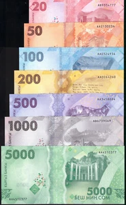 Kyrgyzstan set 20. 50. 100. 200. 500. 1000. 5000 Som P-34-40 2023 UNC - Picture 1 of 8