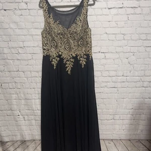 DANCING QUEEN Long Prom Dress Black Tulle & Gold Embellishment Size XXXL Wedding - Picture 1 of 7