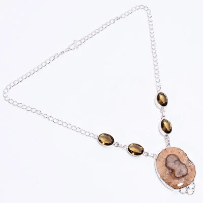 Smoky & Solar Quartz Gemstone 925 Silver Handmade Necklace 18" ARN-591 - Image 1 of 3