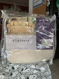 Sure Fit Beige Sofa Slipcover Scotchgard Protection Tailored Wrap Fit Brand New - Picture 1 of 6