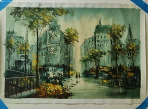 Vintage Street Scene Oil Painting By Bell - Picture 1 of 4