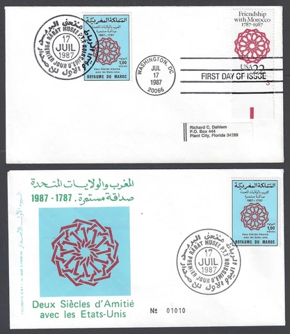 MOROCCO US 1987 CELEBRATING US BI CENTENNIAL FOUR FDCs ONE W/MIXED FRANKING US & Cover