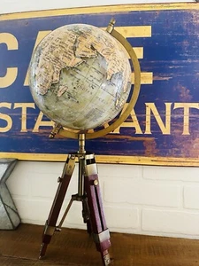 VTG Decorative World Rotating Globe on Adjustible Wooden Tripod Stand 22.5" - Imagen 1 de 24