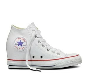 Converse Chuck Taylor All Star Lux Mid White Leather Hidden Wedge Sneaker Sz 8.5 - Picture 1 of 8