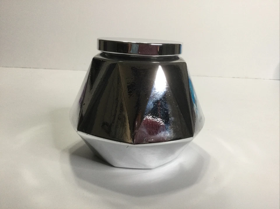 Clean Empty Candle Jar Paper White Silver Christmas Holidays Silver Star Hexagon - Image 1 of 4