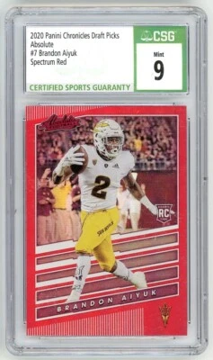 Brandon Aiyuk 2020 Panini Chronicles DP Absolute Spectrum Red RC #7 CSG Mint 9 - Image 1 of 2