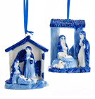 KURT ADLER LOT DE 2 ORNEMENTS DE NOËL EN PORCELAINE DELFT BLEU MANGEUR CRÈCHE NATIVE 