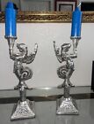 Vintage Silver Angel Mermaid Pair Classical Candlestick Holders heavy