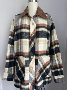 Vintage Men’s 70's Sears Plaid Wool blend Shacket Jacket elbow patch Medium - Picture 1 of 10