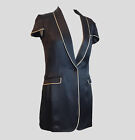Dolce & Gabanna Black 100% Silk Satin Long Vest Waistcoat Jacket 40 Blazer Trim