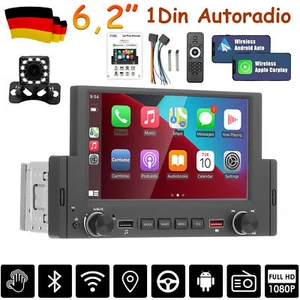 6.2 Zoll Carplay Autoradio Single 1 DIN Touch Screen Bluetooth FM USB AUX Kamera - Bild 1 von 21