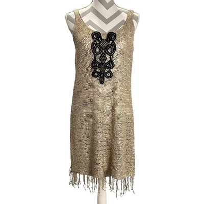 Vestido Free People Golden Sands Lentejuelas Crochet Sin Mangas Flecos Giratorio Talla M Foto 1 de 4