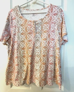 Croft & Barrow ~ klassisches Baumwoll-T-Shirt pfirsichfarben & hellbraun ~ Pullover Shirt ~ 2X - Bild 1 von 4