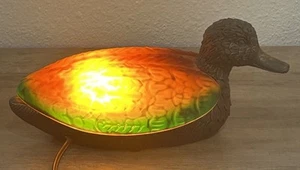 Vintage ca 1980s Halo Metal with Amber and Green Glass Mallard Duck Lamp - Picture 1 of 14