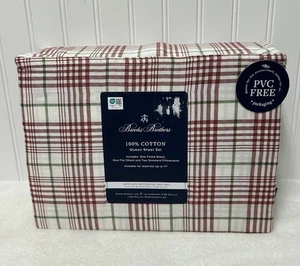 Brooks Brothers Queen Sheet Set 100% Cotton Red Green Plaid - Picture 1 of 2