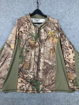 Realtree Scent Factor Pullover Hunting T-Shirt Mens 2XL Brown Green Camo 1/4 Zip - Image 1 of 4
