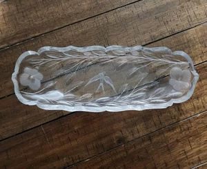 Antico piatto sedano ovale vetro cristallo brillante americano inciso decorativo - Foto 1 di 12