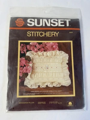 Vintage Sunset Stitchery Monogram Pillow Kit 2859 Counted Cross Stitch Sealed - Image 1 of 4
