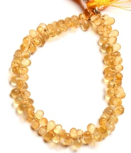 Natural Golden Citrine Gems 6x4 mm Faceted Teardrop Briolette Beads 8" Strand - Picture 1 of 8