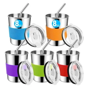 Kids Cups, 8oz Stainless Steel Tumbler with Lids and Silicone Straws, 5 Pack ... - Picture 1 of 7