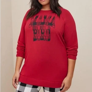 NWT TORRID Sleep Red 'MAMA BIRD' Long SOFT Sweatshirt Size 00 - Picture 1 of 8