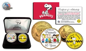 PEANUTS CHARLIE BROWN 60 Years 24K Gold USA 2 Coin Set Half Dollar Quarter - Picture 1 of 1