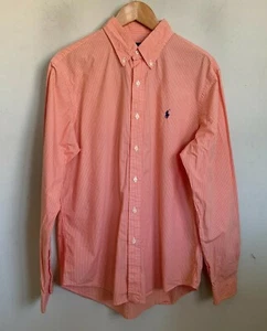 Ralph Lauren Shirt Orange White Check Long Sleeve Buttons Navy Pony Logo Size L - Picture 1 of 8