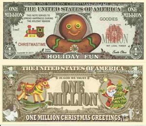 Gingerbread Man Holiday Fun Million Dollar Bills x 2 New Christmas Greetings