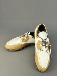 New Womens Reebok Tan & White OrthoLite Leather Golf Shoes Size 9 (92) - Picture 1 of 12