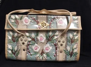 Vintage Woven Embroidered Rectangle Purse w/Plastic Overlay - Picture 1 of 8