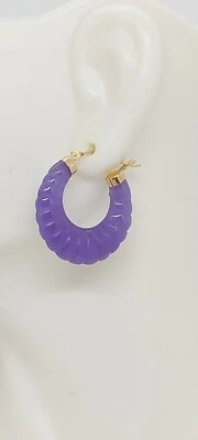 LAVENDER Jade Hoop 14k Yellow Gold Earrings. Purple Jade Hoop Earrings. - Image 1 of 4