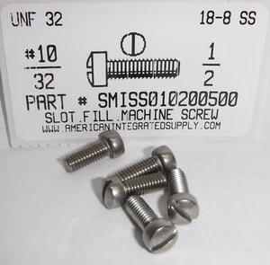 #10-32x1/2 Fillister Head Slotted Machine Screws 18-8 Stainless Steel (25) - Picture 1 of 1