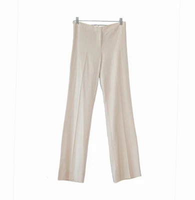 Pantalones de tiro bajo beige a rayas de la década de 2000 talla pequeña pierna ancha recta ropa de trabajo Foto 1 de 4