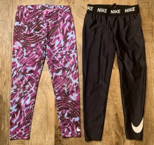 Nike Size 6 Pants Lot Of tow Black Purple Athletic Girls Legging - Picture 1 of 5