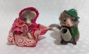 2 Vntg Mice Alpine Hat & Beer Stein & Pink Dress Lady - Original Fur Toys Mouse