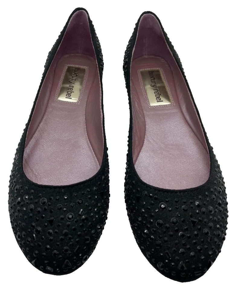 Zapatos planos Luxury Rebel “Miki”, pedrería negros/negros, para mujer talla 7 EE. UU. Foto 1 de 4