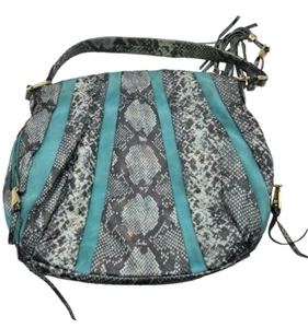 Aimee Kestenberg Leather & Suede  Hobo Bag Aqua/Teal withGray/Black Snake Print - Picture 1 of 13