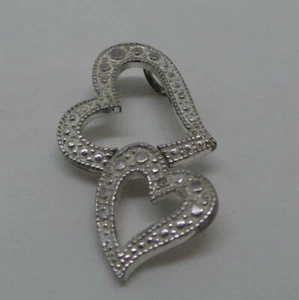 Vintage Signed SA 925 STERLING SILVER Double Heart SLIDE PENDANT 1.25"L 2.7g - Picture 1 of 8