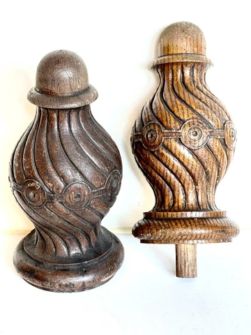 Large Pair Victorian Solid Wood Newel Post Finial Heavy Architecture Salvage Cover