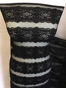 NUOVO materiale abito tessuto pizzo bordo floreale elasticizzato nero cordato alta classe - Foto 1 di 6