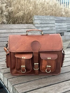 Vintage Shoulder Bag Leather Satchel School Military Messenger Bag for Men Women - Picture 1 of 10