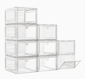 Large Clear Shoe Boxes Organizer Stronger Shoe Box with Magnetic Door 9-Pack - Picture 1 of 5