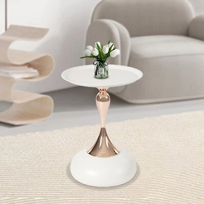Modern Side Table Round End Table Bedside Table Metal Nightstand White Sofa Desk - Image 1 of 4