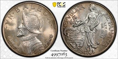 1947 Panama Silver Balboa MS-64 PCGS Toned - Image 1 of 3