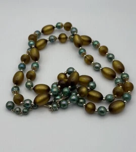 Hübsche Japan Vintage Doppelstrang Grün Gold Perlen Halskette - Bild 1 von 4