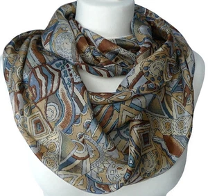 exklusiver Rundschal Loop Schlauchschal 100% Seide blau braun grau Schal 214 L - Bild 1 von 1
